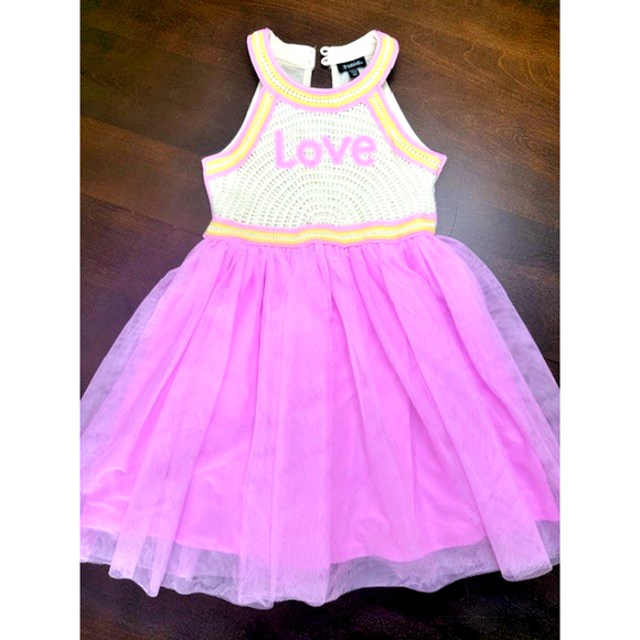 Zunie Other - ZUNIE GIRLS DRESS BRIGHT PINK IVORY TULLE W/LOVE EMBROIDERED TOP SIZE 6X NEW $56